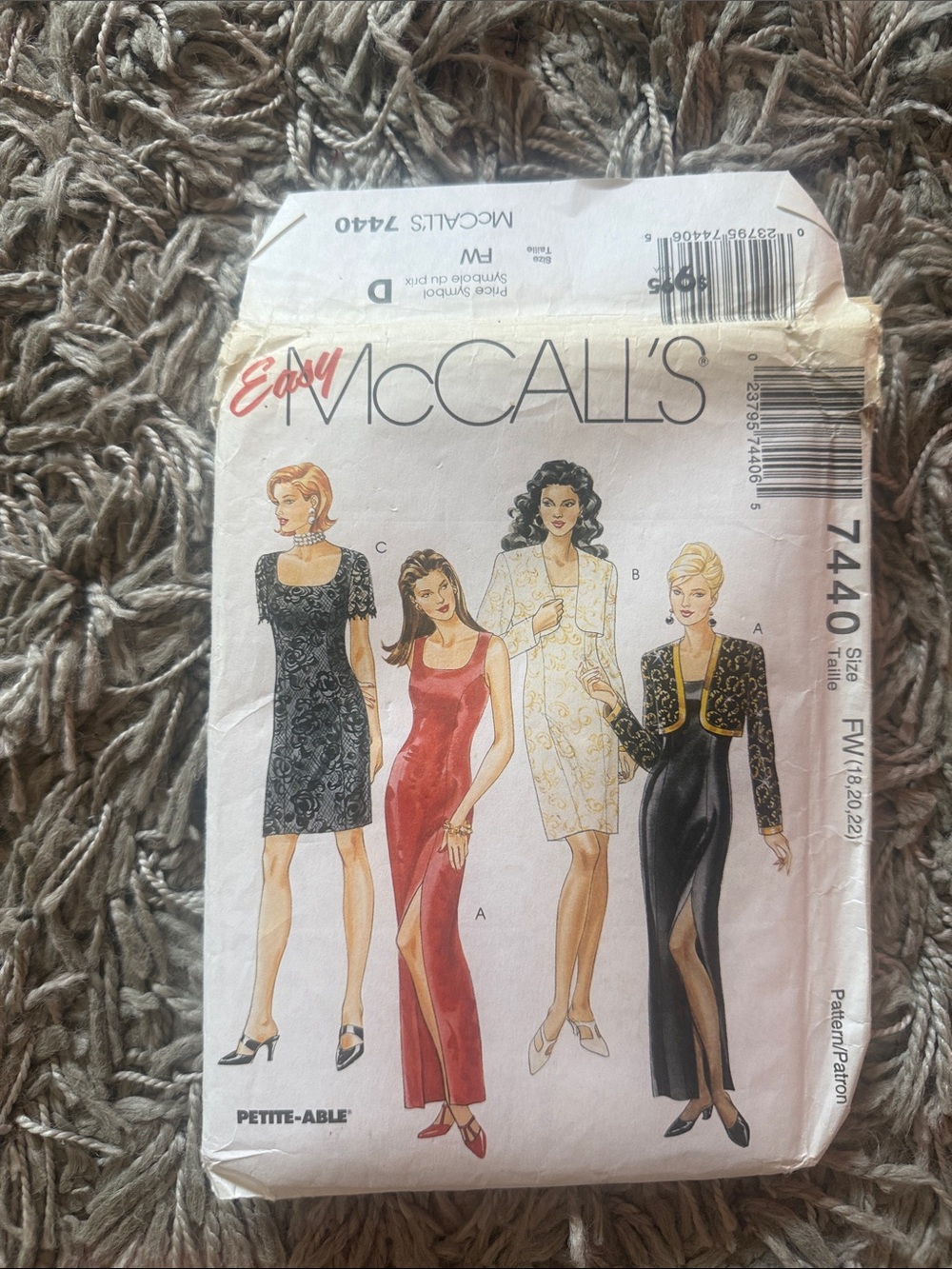McCall's 7440 Evening Dress & Jacket Sewing Pattern - Red, Black, White